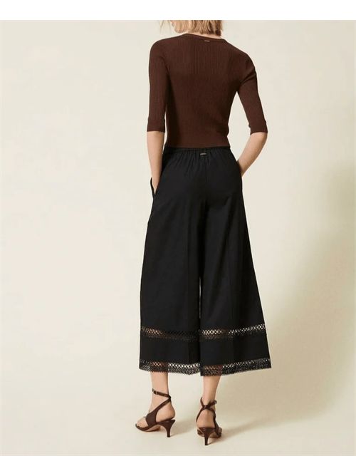 Pantaloni ampi in popeline con ricamo TWINSET | TT2252/00006